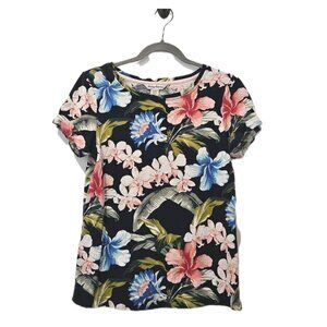 Tommy Bahama Short Sleeve Blue Floral Top Womens Small